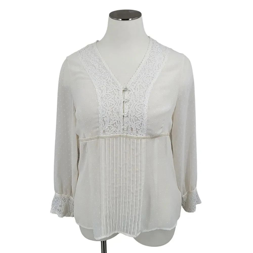 Emma James Y2K White Swiss Dot Sheer Lace Blouse Top Women's Plus Size 22W